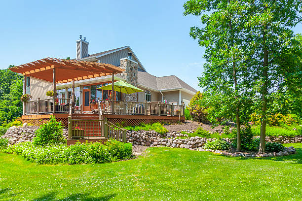 istock Beautiful Landscaped Yard and Deck with Pergola 479494608
