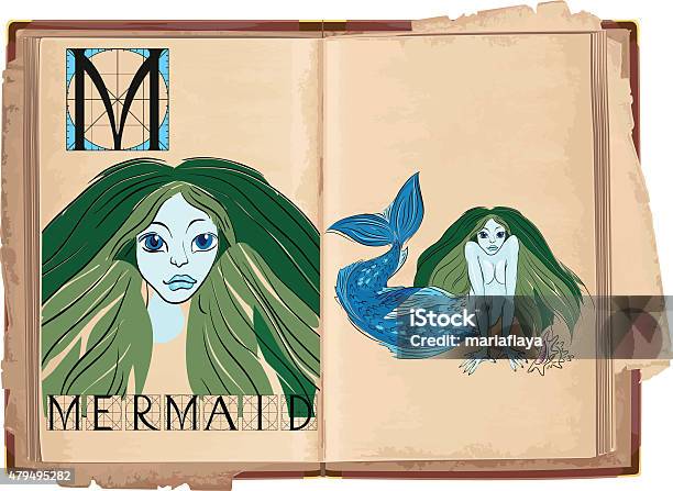 Letter M With Mermaid Stock Illustration - Download Image Now - 2015, Adult, Alphabet