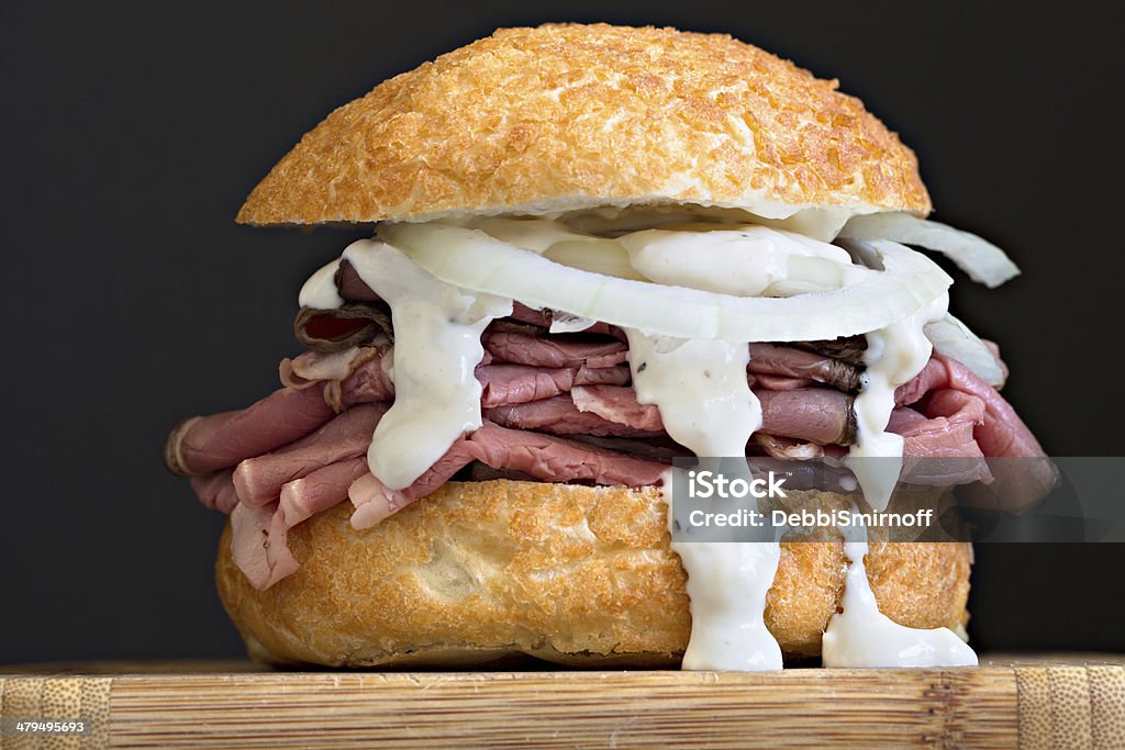 Beef Sandwich On A Kaiser Roll An extreme close up shot of a roast beef sandwich on a kaiser roll. Baltimore - Maryland Stock Photo