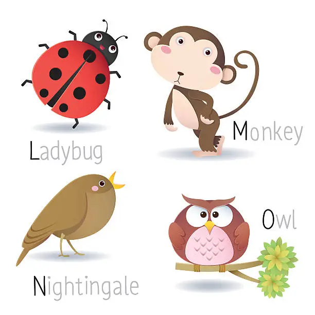 Vector illustration of Alphabet with animals from L to O