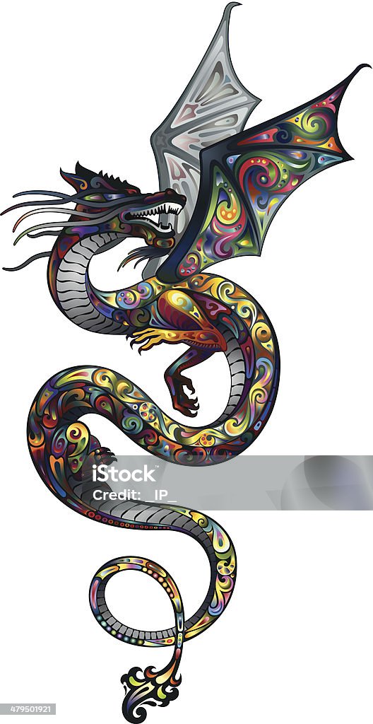 Dragon Multicolored silhouette of dragon with ornament. Color Gradient stock vector