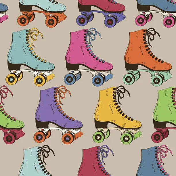 Vector illustration of Seamless pattern with retro roller skates