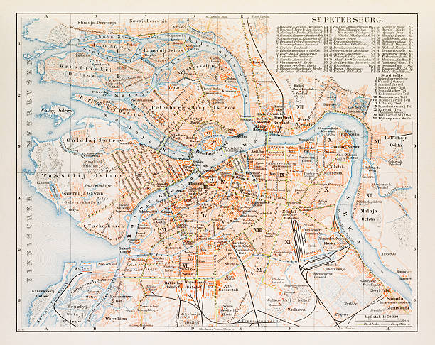 Map of St. Petersburg 1895 Map of St. Petersburg, Russia urban dictionary stock illustrations