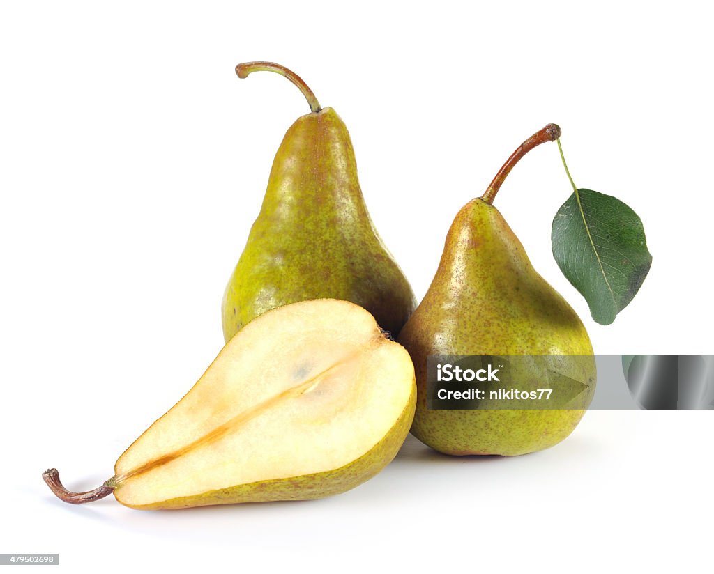 pears and leaves pears and leaves on a white background 2015 Stock Photo