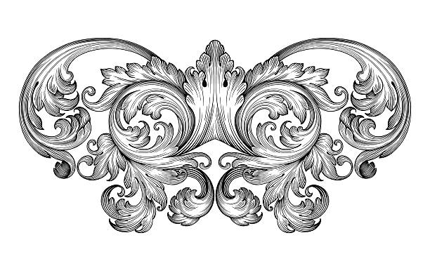 Vintage baroque frame engraving  scroll ornament Vintage baroque frame leaf scroll floral ornamental engraving border in retro  antique style  baroque style stock illustrations