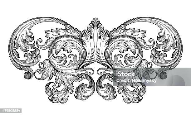 Vintage Baroque Frame Engraving Scroll Ornament Stock Illustration - Download Image Now - Engraved Image, Engraving, Baroque Style