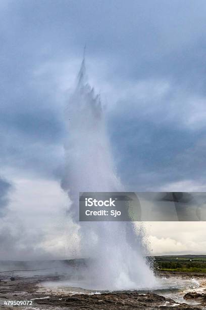 Erupting Strokkuer Geyser In Iceland Stock Photo - Download Image Now - 2015, Beauty In Nature, Blowing