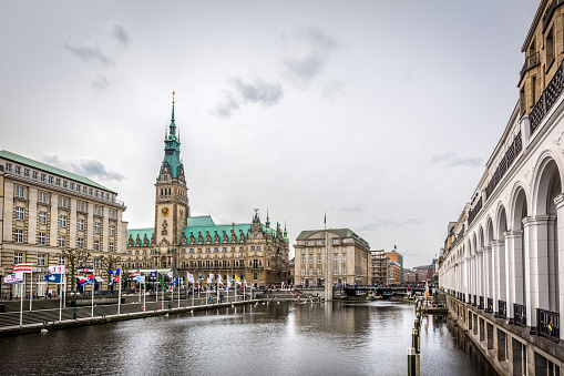 Hamburg old town, Alster river in Germany
