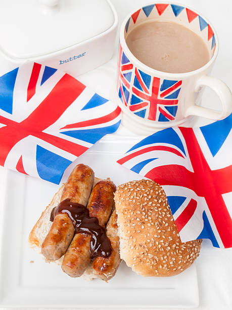 istock British sausage sandwich with brown sauce  tea and flag 479511297