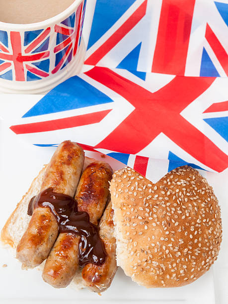 istock British sausage sandwich with brown sauce tea and flag 479511301