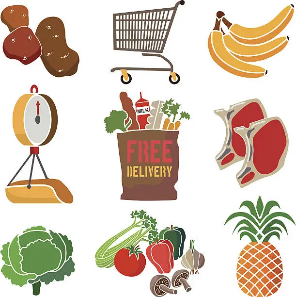 Vector illustration of grocery shopping with free delivery