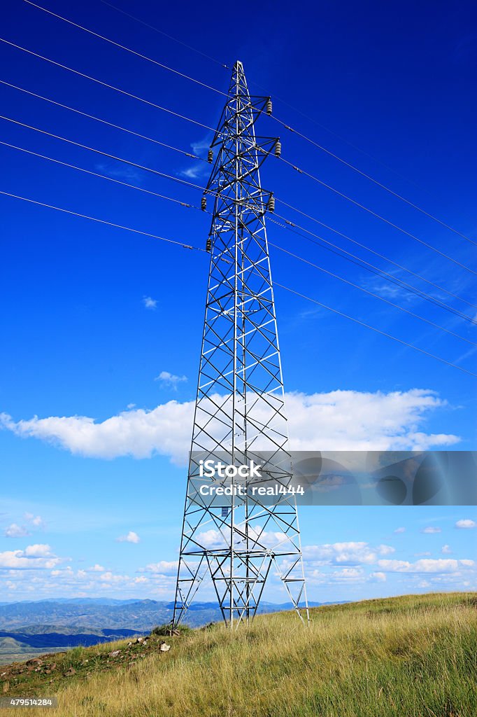 High Voltage Tower Blue Stock Photo