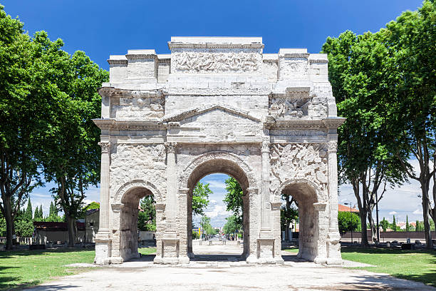 The famous Orange triumphal arch in front of view stock photo