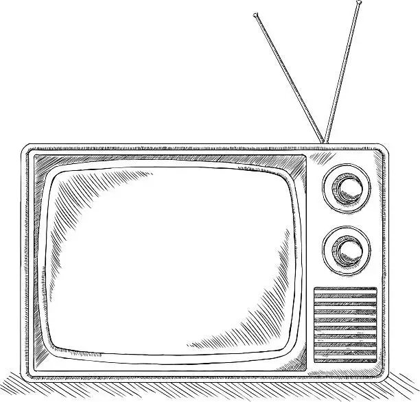 Vector illustration of retro TV sketch - black and white