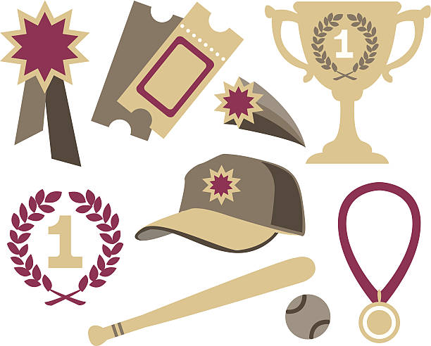 ilustraciones, imágenes clip art, dibujos animados e iconos de stock de varios elementos de deportes - baseball cap hat multiple image color image