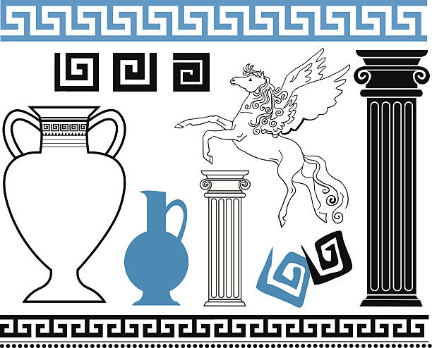 ilustraciones, imágenes clip art, dibujos animados e iconos de stock de griego - pegasus horse symbol mythology