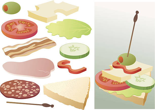 ilustrações, clipart, desenhos animados e ícones de comida elementos 1 - sandwich portion tomato canape