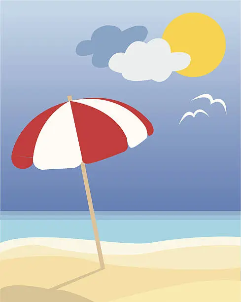 Vector illustration of Sunshade and beach