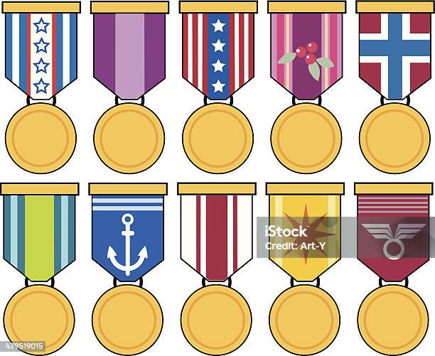 Ilustración de Medallas y más Vectores Libres de Derechos de Ala de animal - Ala de animal, Ancla - Parte del barco, Armada