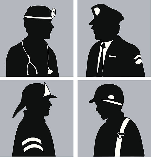 ilustraciones, imágenes clip art, dibujos animados e iconos de stock de profesiones - silhouette security staff spy security