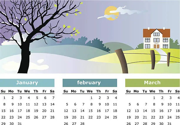 Vector illustration of January, february, march - 2006