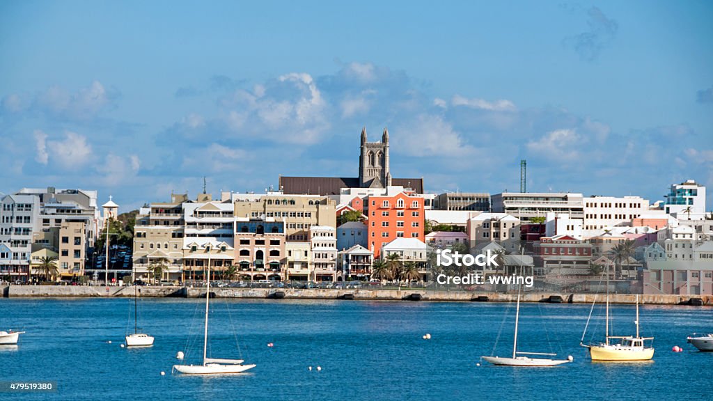 View of Hamilton, Bermuda, from across the bay with sailboats Bermuda Stock Photo