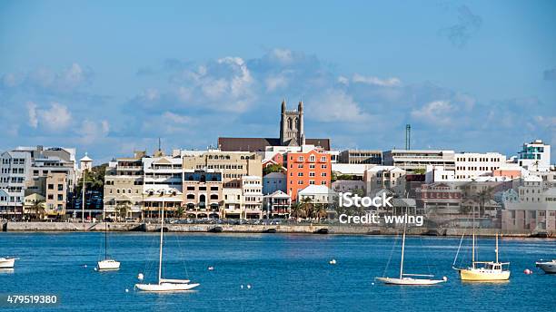 View Of Hamilton Bermuda From Across The Bay With Sailboats Stock Photo - Download Image Now