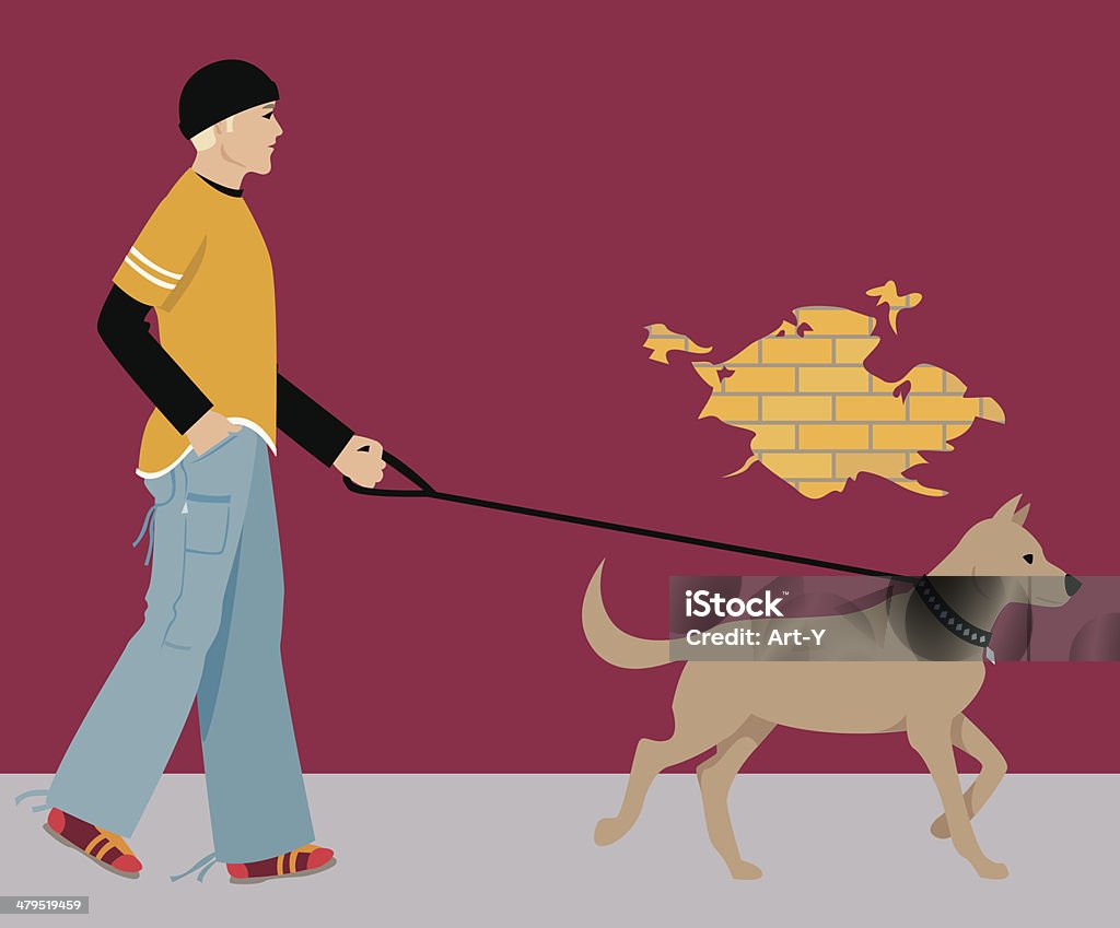 Vida de ciudad-Serie pasear el perro - arte vectorial de Acera libre de derechos