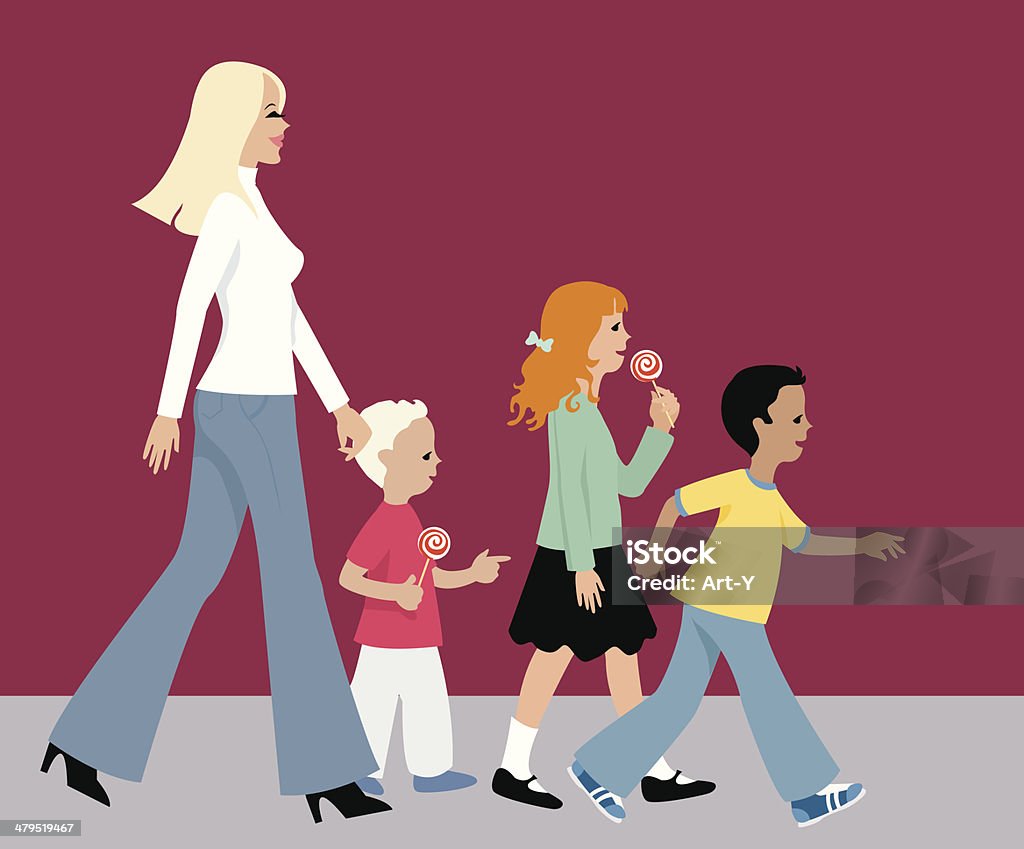 Vida de ciudad-Serie mujer y los niños - arte vectorial de Ciudad libre de derechos