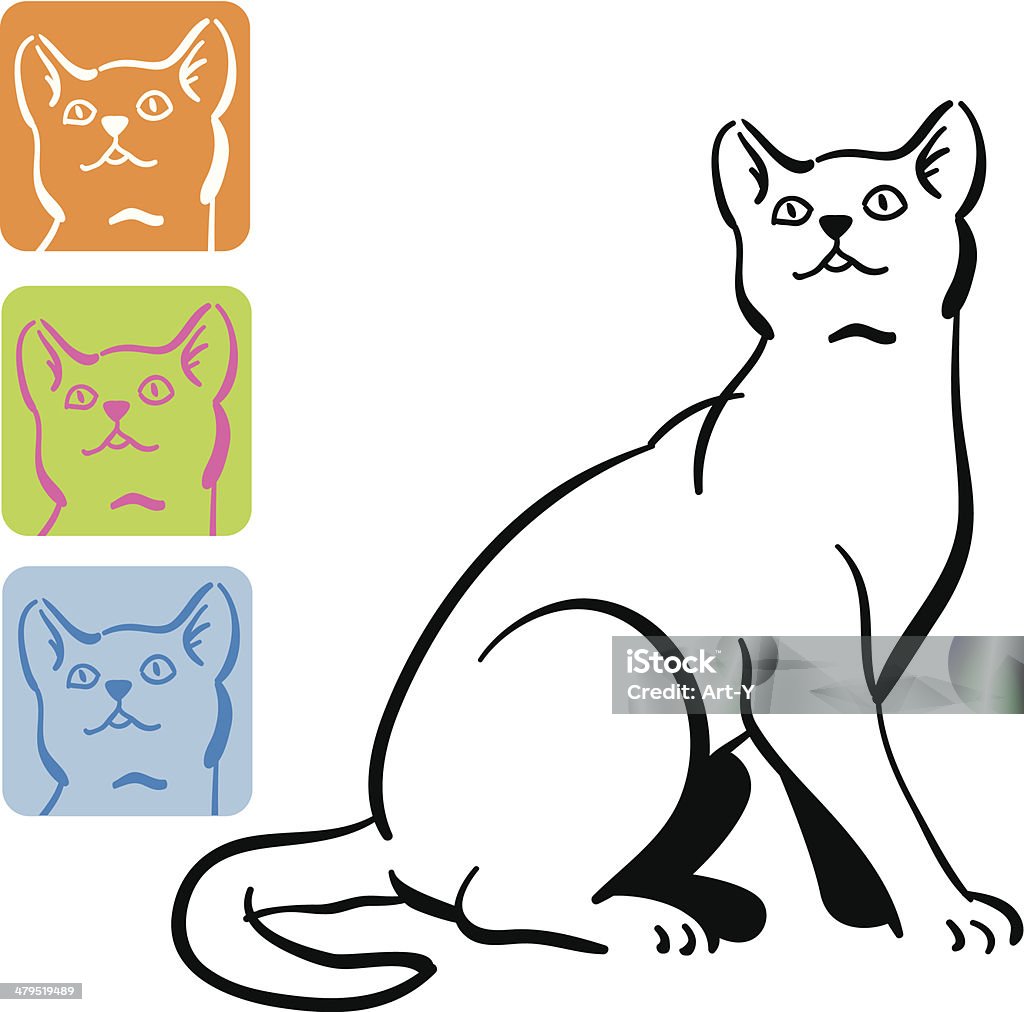 Cat drawing & icons NO strokes - only fills in this vector. A cute cat. Domestic Cat stock vector