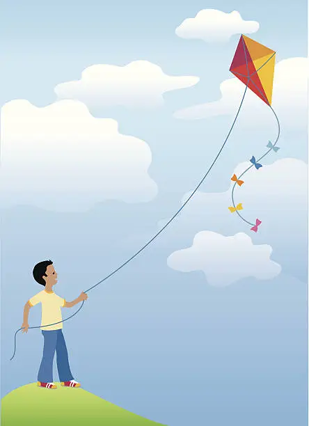 Vector illustration of Flying a kite