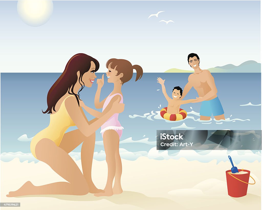 Family Spending Time Playing on Beach and in Water Family at the beach. Family stock vector