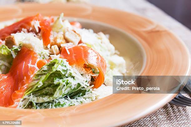 Caesar Salad With Salmon Stock Photo - Download Image Now - 2015, Appetizer, Backgrounds