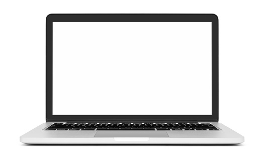 Laptop with blank screen on white