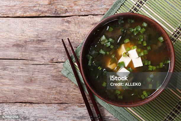 Japanese Miso Soup On The Table Top View Horizontal Stock Photo - Download Image Now