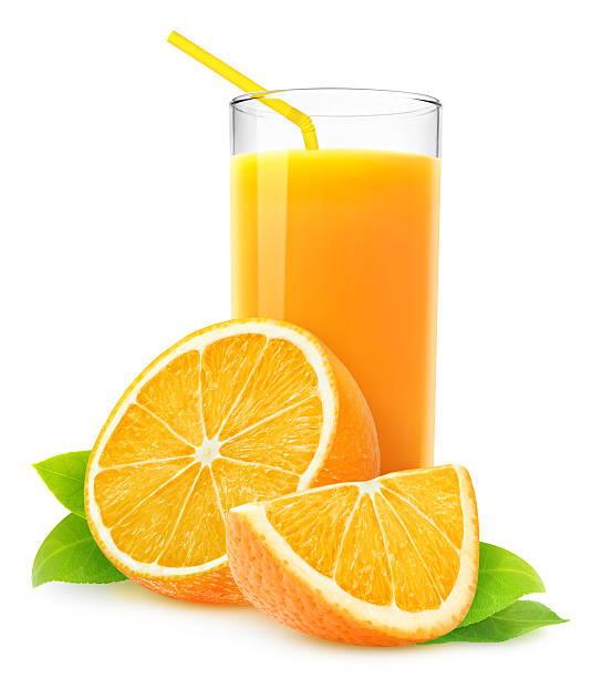 апельсиновый сок и ломтиков оранжевый изолированные на белом - isolated on white orange juice ripe leaf стоковые фото и изображения