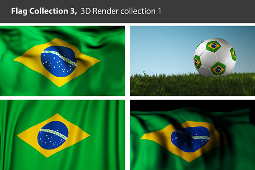 Brazil 3D Flag, Brazilian Abstract Background (3D Render Art)