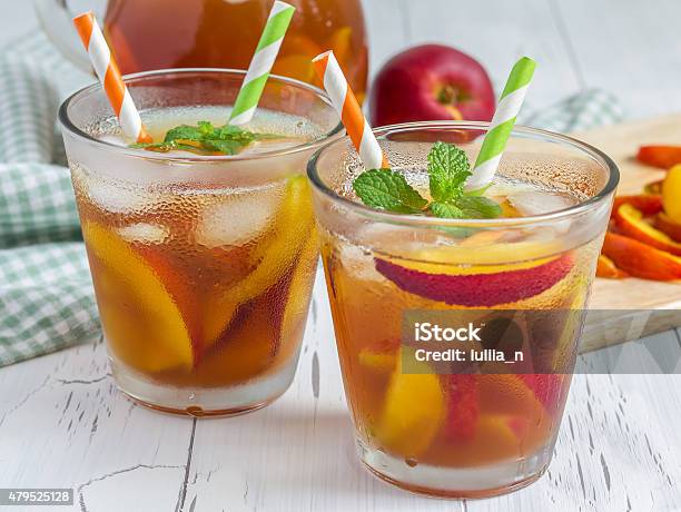 Two Glasses Of Refreshing Homemade Nectarine Iced Tea Stock Photo - Download Image Now