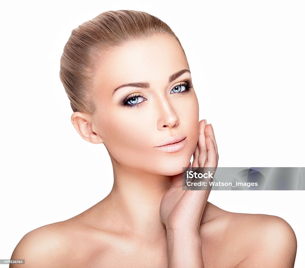 Beautiful Blond Woman Portrait on White Background  Face Beauty 2015 Stock Photo