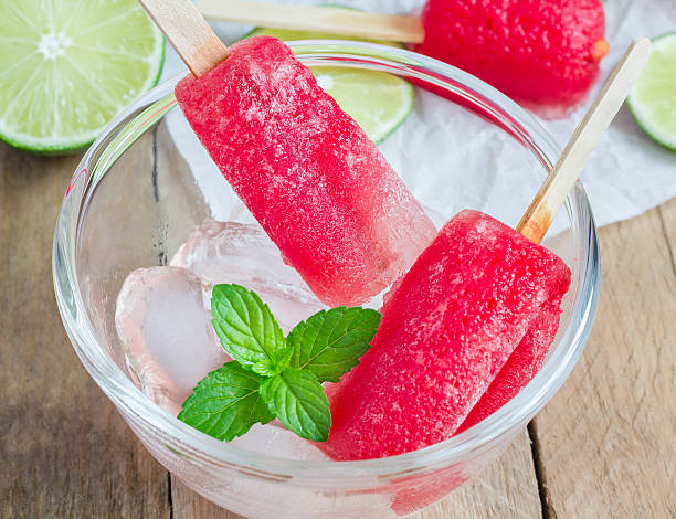 Homemade popsicles with watermelon and lime