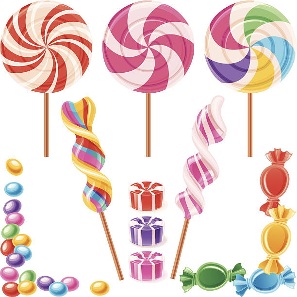 Candy Set of lollypops and candy. Sweet design elements. Vector. lollipop stock illustrations
