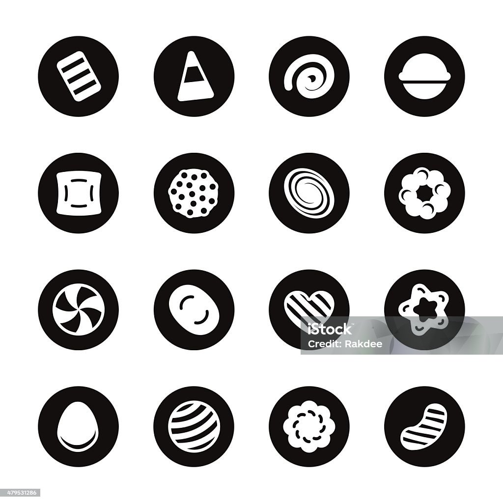 Conjunto de iconos de dulces 2-círculo negro serie - arte vectorial de 2015 libre de derechos