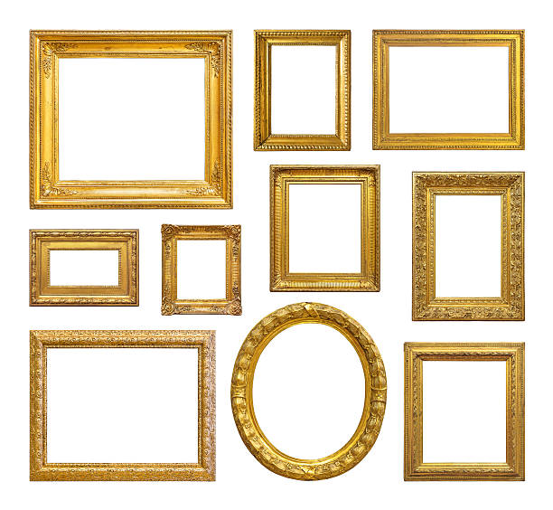 ensemble de cadre vintage dorée - picture frame frame ellipse photograph photos et images de collection
