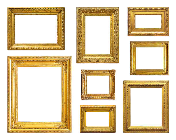 set di vintage cornice oro - gold antique old fashioned retro revival foto e immagini stock