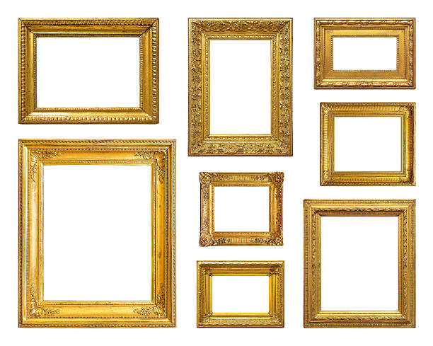 set of golden vintage frame - structure stockfoto's en -beelden