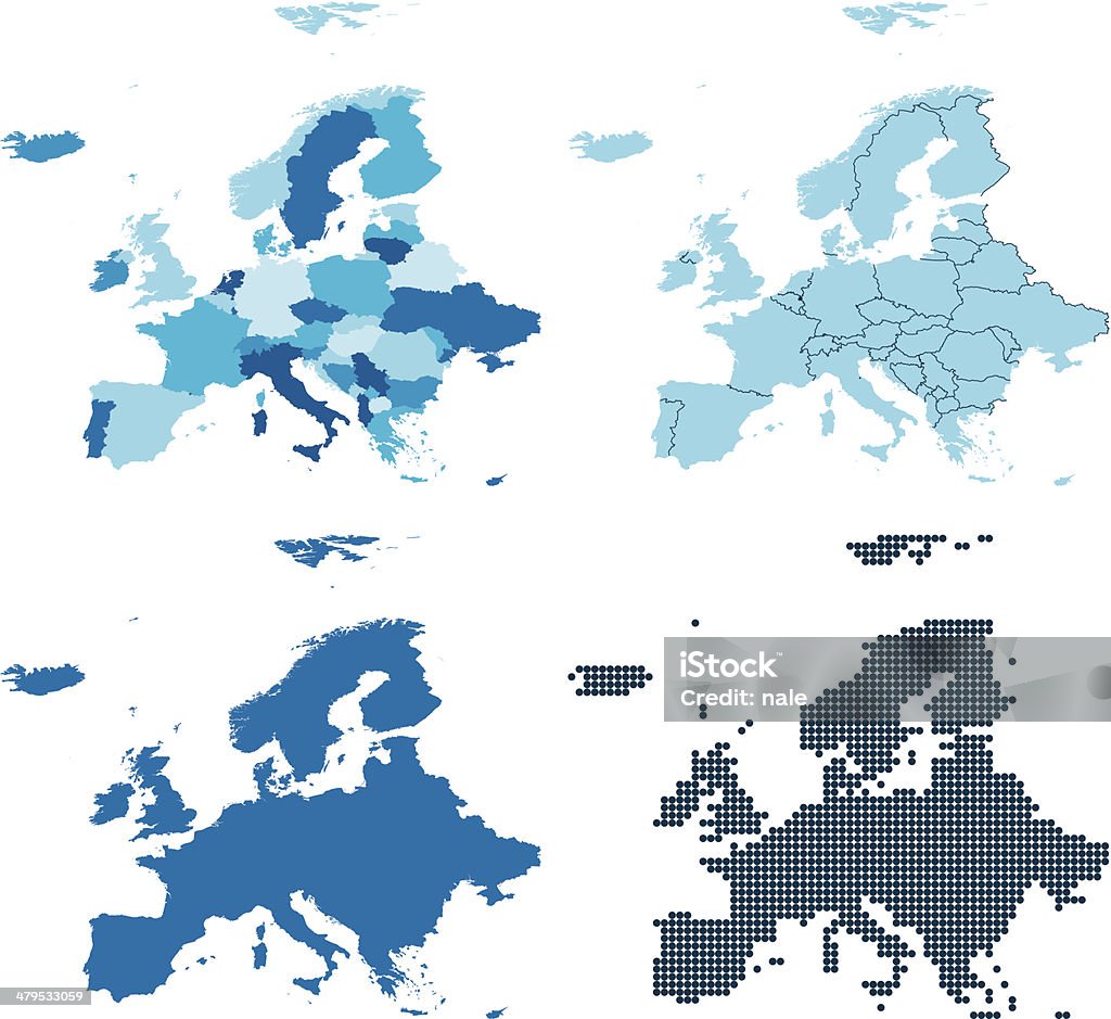 European Map Blue Simple Europe Four Different Blue Maps Stock Illustration - Download Image Now ...
