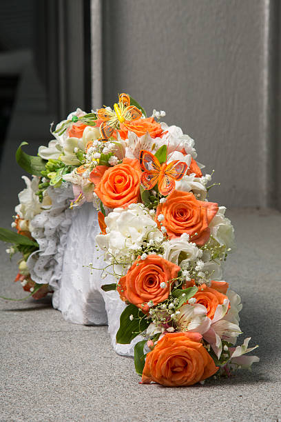 bridal bouquet with orange roses stock photo