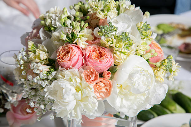 bridal bouquet with peonies stock photo