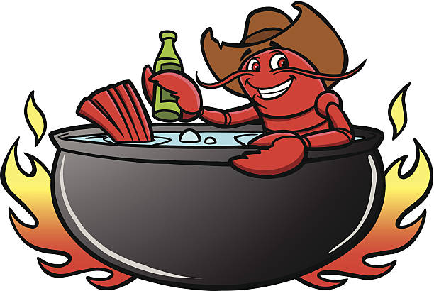 ilustraciones, imágenes clip art, dibujos animados e iconos de stock de crawfish boil - cangrejo de río marisco