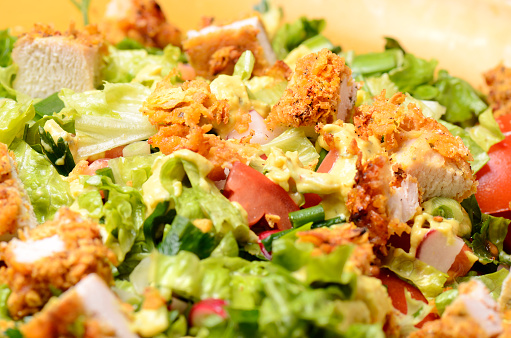 Fresh Salad With Fried Chicken And Vegetables